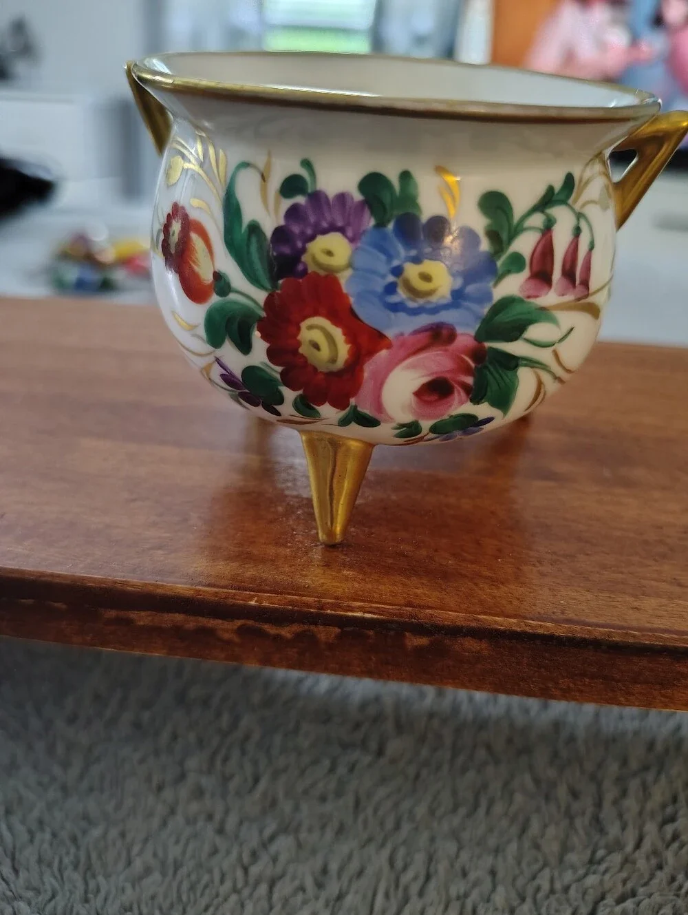 Vintage Footed Porcelain Sugar Bowl with Pink Rose and Gold Trim